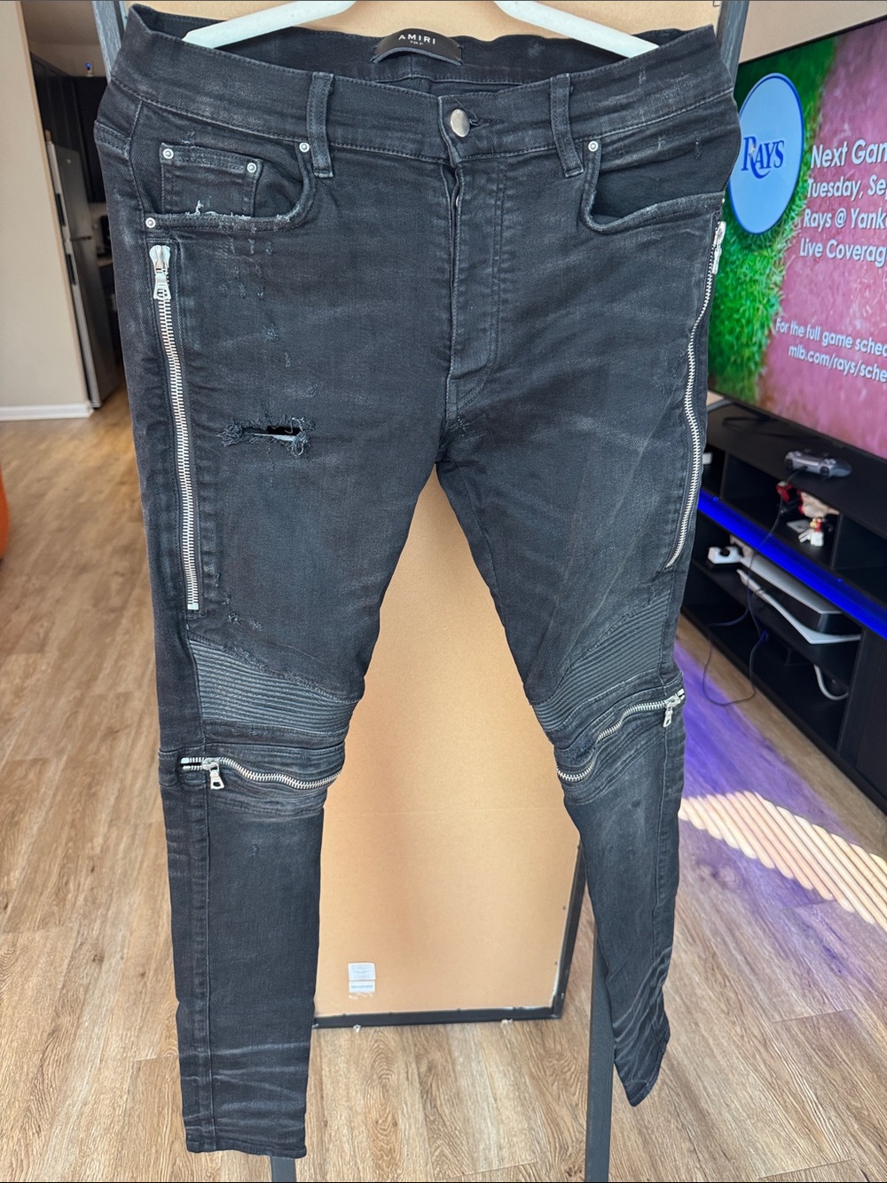 AMIRI Black Skinny Moto Jeans with Zipper Accents